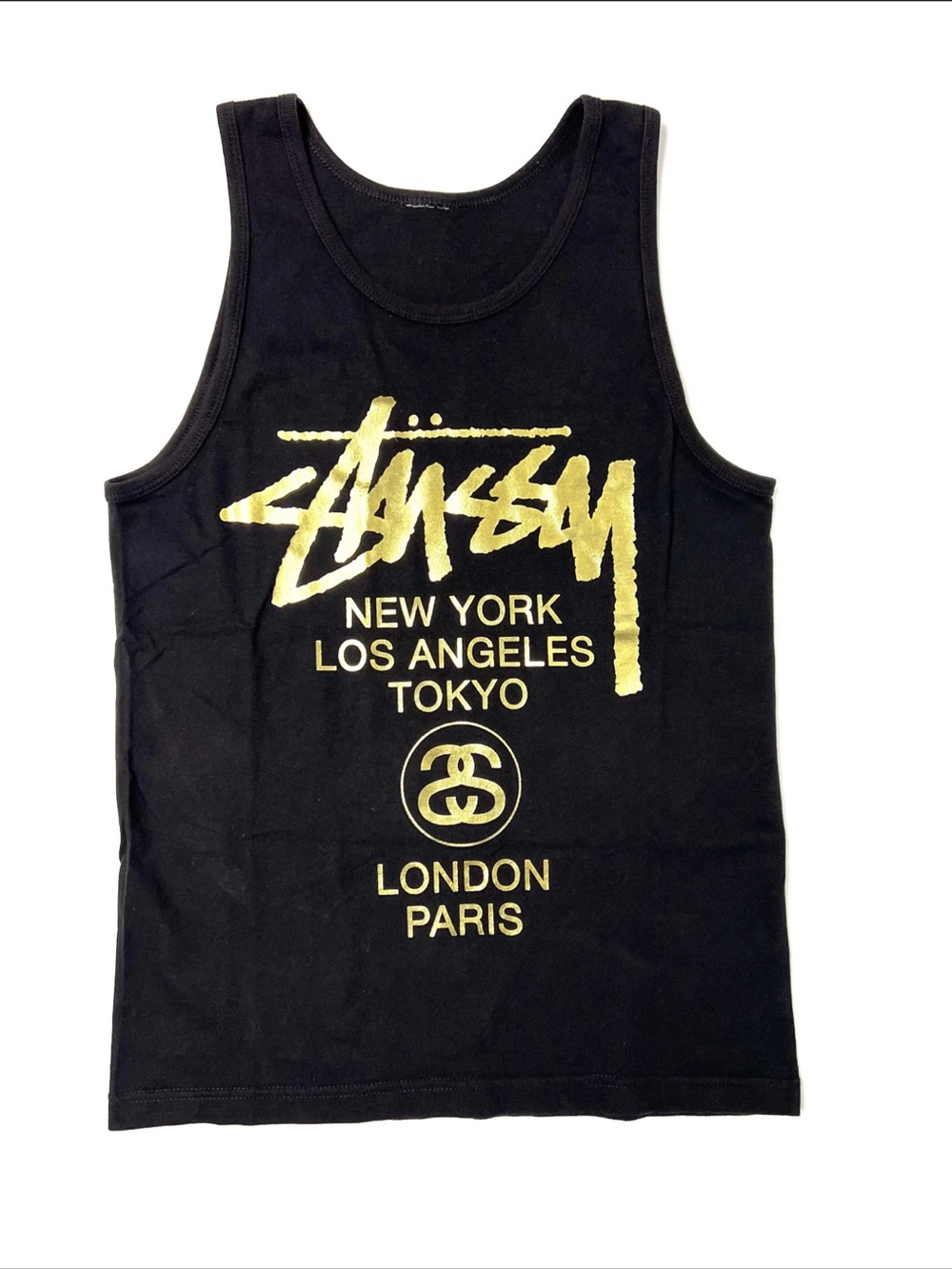 Stussy Black Tank Top with Gold City Logo